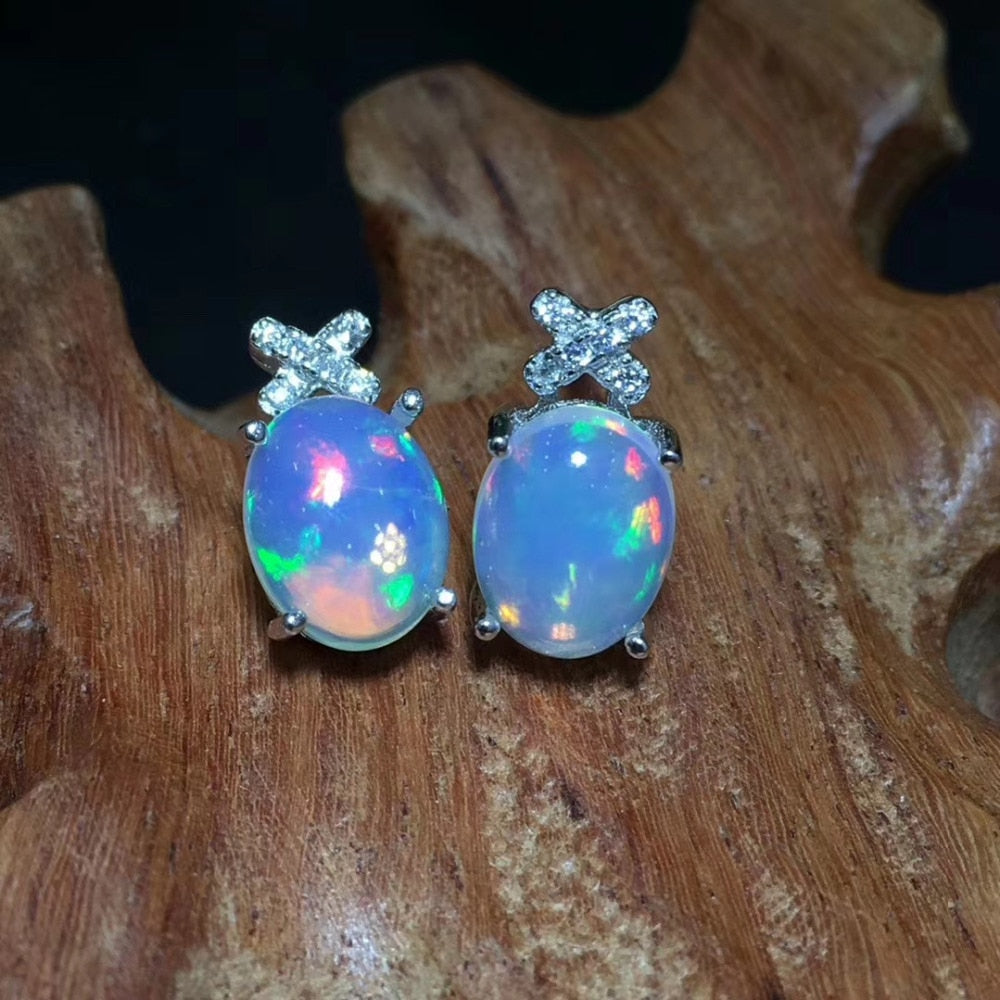 Natural Multicolor opal stud earrings 925 silver natural gemstone fashion round earrings women party Earrings jewelry