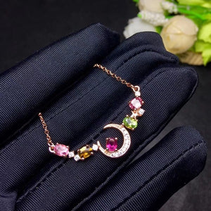 Natural Multicolor tourmaline Necklace Natural Gemstone Pendant Necklace S925 sliver trendy Lovely party gift Jewelry