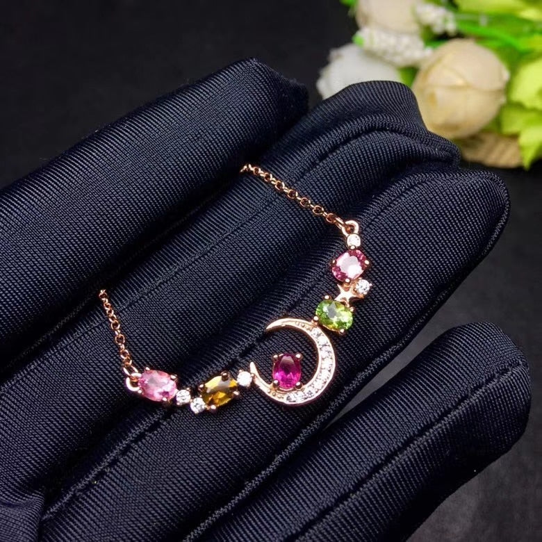 Natural Multicolor tourmaline Necklace Natural Gemstone Pendant Necklace S925 sliver trendy Lovely party gift Jewelry