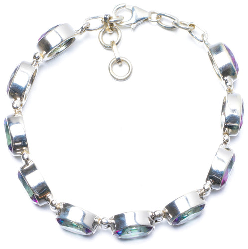 Natural Mystical Topaz Handmade Unique 925 Sterling Silver Bracelet 6 3/4-7 1/2 Y0091