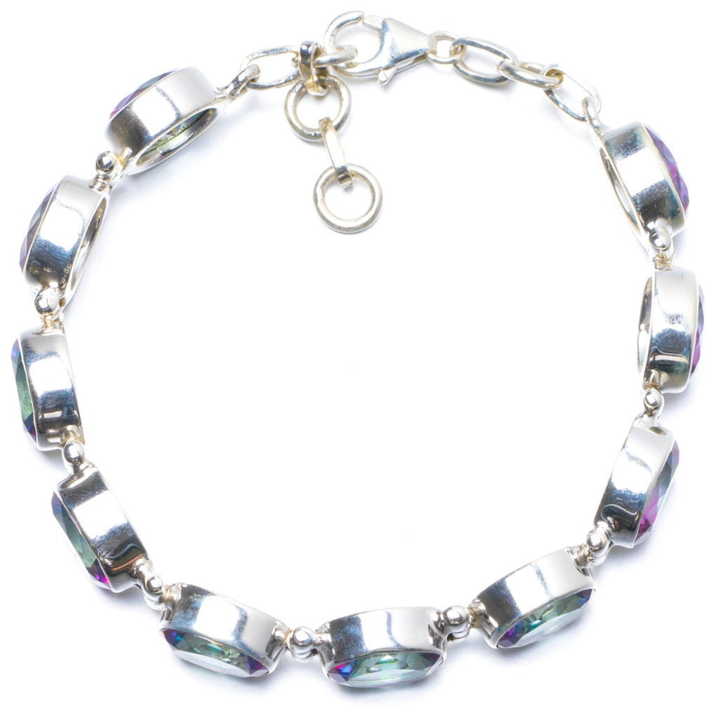 Natural Mystical Topaz Handmade Unique 925 Sterling Silver Bracelet 6 3/4-7 1/2 Y0091