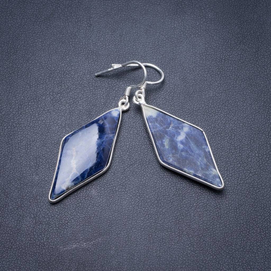Natural Navy Sodalite Handmade Unique 925 Sterling Silver Earrings 2 Y3817
