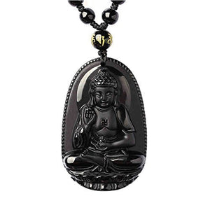 Natural Obsidian Handmade Buddha Pendant Necklace Women Mens Jade Gemstone Jewelry Gift Wholesale