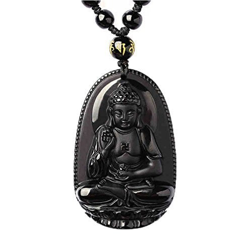 Natural Obsidian Handmade Buddha Pendant Necklace Women Mens Jade Gemstone Jewelry Gift Wholesale