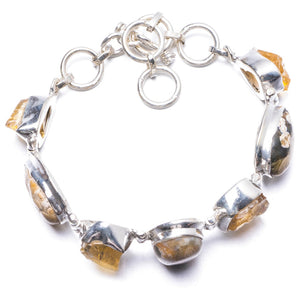 Natural Ocean Jasper and Citrine Handmade Unique 925 Sterling Silver Bracelet 5 3/4-7 Y1993