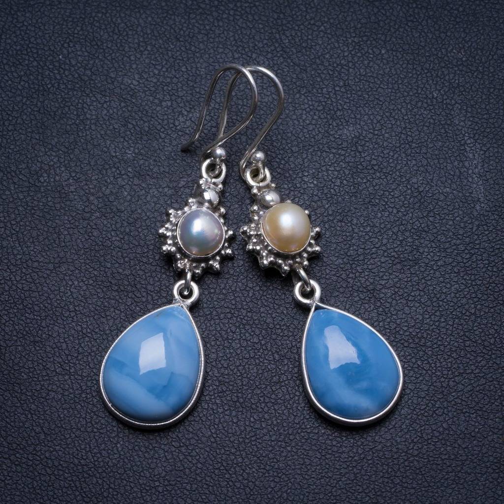 Natural Owhyee Opal and River Pearl Handmade Unique 925 Sterling Silver Earrings 2 X3229