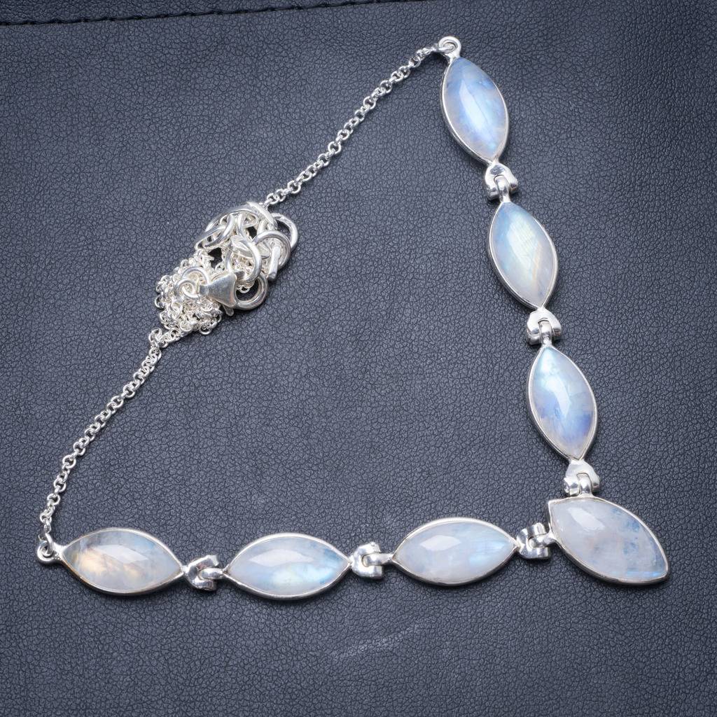 Natural Rainbow Moonstone Handmade Unique 925 Sterling Silver Necklace 17.25 Y3478
