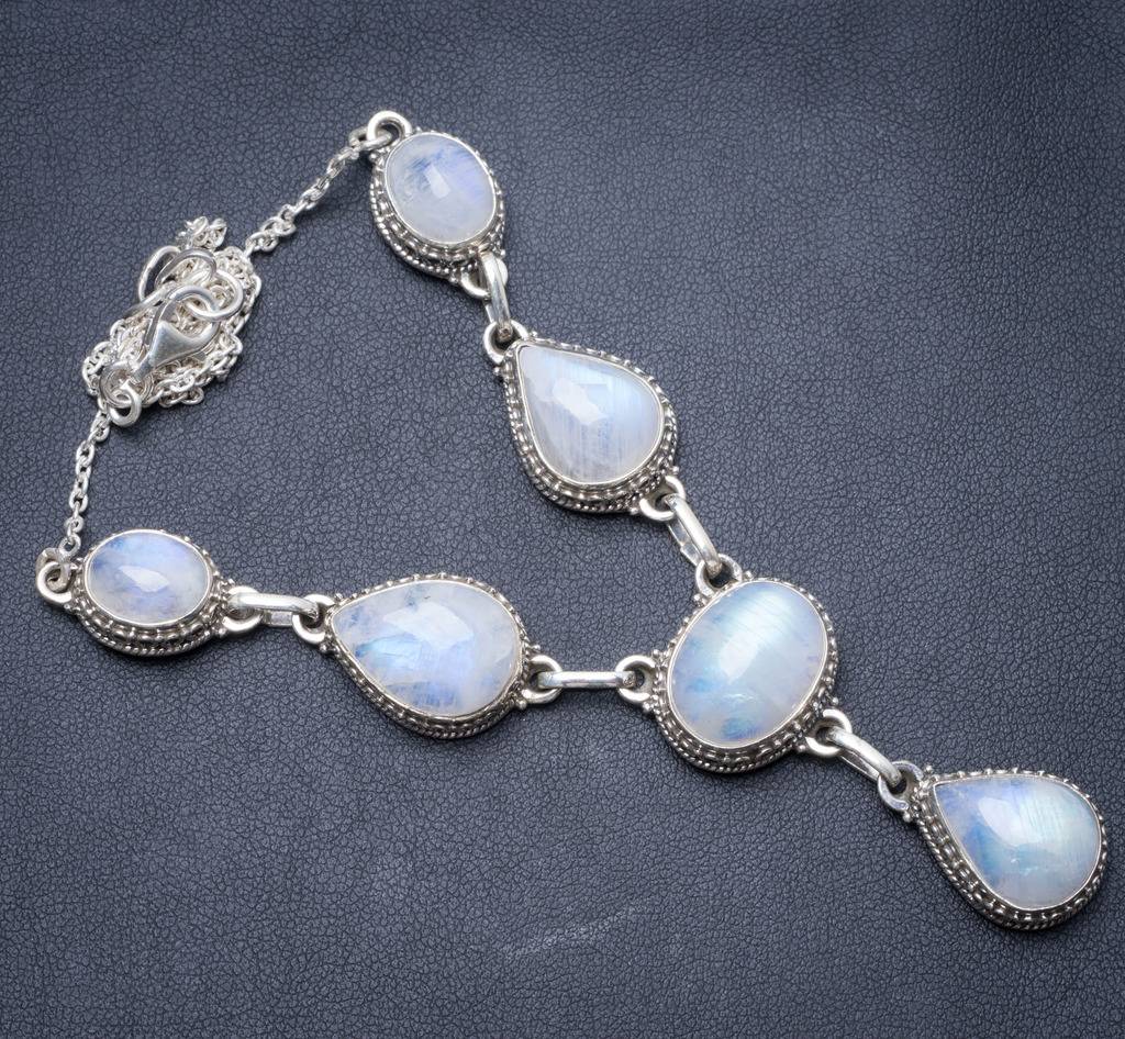 Natural Rainbow Moonstone Handmade Unique 925 Sterling Silver Necklace 17.75 Y3487