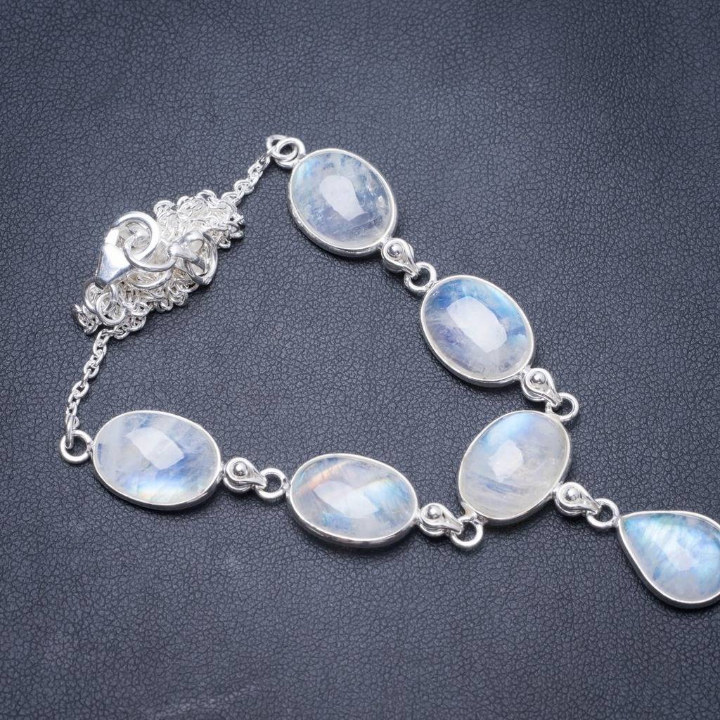 Natural Rainbow Moonstone Handmade Unique 925 Sterling Silver Necklace 18.5 Y3891