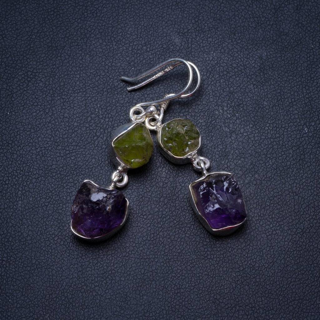 Natural Rare Cluster Amethyst and Drusy Druzy Unique 925 Sterling Silver Earrings 1.75 X3502