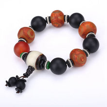 Load image into Gallery viewer, Natural Red Agate Bracelet Genuine Beads For Unisex Obsidian 3 Eyes Tibetan Dzi Beads Elastic Bracelet For Women Healing Crystal