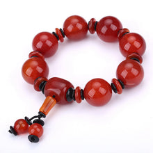 Load image into Gallery viewer, Natural Red Agate Bracelet Genuine Beads For Unisex Obsidian 3 Eyes Tibetan Dzi Beads Elastic Bracelet For Women Healing Crystal