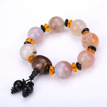 Load image into Gallery viewer, Natural Red Agate Bracelet Genuine Beads For Unisex Obsidian 3 Eyes Tibetan Dzi Beads Elastic Bracelet For Women Healing Crystal