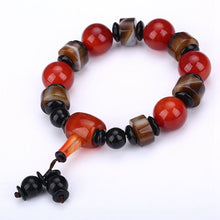 Load image into Gallery viewer, Natural Red Agate Bracelet Genuine Beads For Unisex Obsidian 3 Eyes Tibetan Dzi Beads Elastic Bracelet For Women Healing Crystal