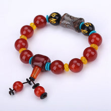 Load image into Gallery viewer, Natural Red Agate Bracelet Genuine Beads For Unisex Obsidian 3 Eyes Tibetan Dzi Beads Elastic Bracelet For Women Healing Crystal