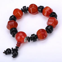 Load image into Gallery viewer, Natural Red Agate Bracelet Genuine Beads For Unisex Obsidian 3 Eyes Tibetan Dzi Beads Elastic Bracelet For Women Healing Crystal