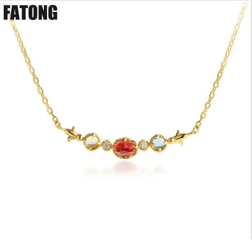 Natural Red Tourmaline Light Luxury Jewelry 925 Sterling Silver Topaz Lemon Crystal Necklace J049