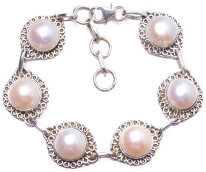 Natural River Pearl Handmade Unique 925 Sterling Silver Bracelet 7 1/4-8 1/4 Y1383
