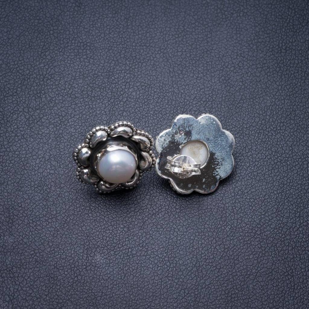Natural River Pearl Handmade Unique 925 Sterling Silver Earrings 0.5 Y3883