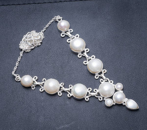 Natural River Pearl Handmade Unique 925 Sterling Silver Necklace 18.5 Y3489