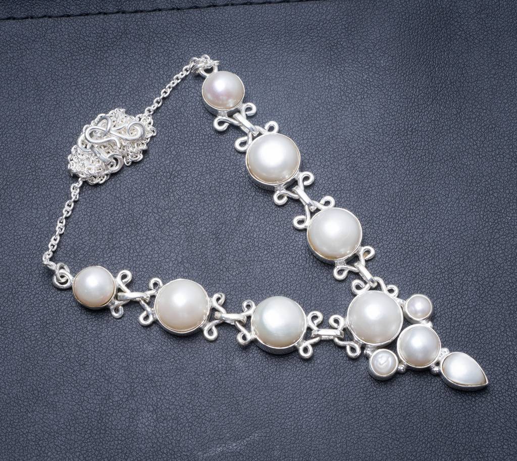 Natural River Pearl Handmade Unique 925 Sterling Silver Necklace 18.5 Y3489