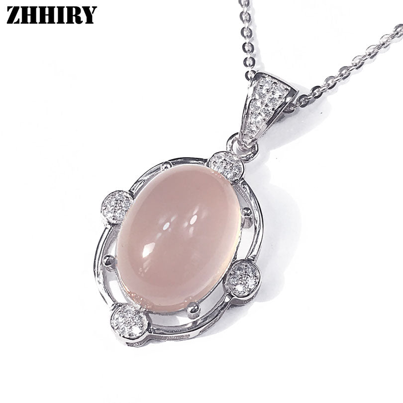 Natural Rose Quartz Real 925 Sterling Silver Pendant Necklace Gem Women Fine Jewelry Big Stone