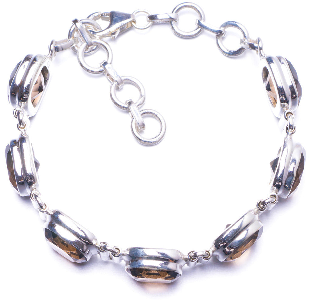 Natural Smoky Quartz Handmade Unique 925 Sterling Silver Bracelet 6 1/2-7 1/2 Y1323