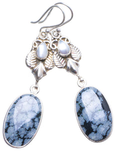 Natural Snowflake Obsidian and River Pearl Handmade Unique 925 Sterling Silver Earrings 2.25 X4376