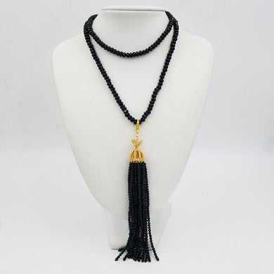 Natural Stone Black Agates Onyx Approx 4x6mm Abacus shape Faceted 80cm long necklace with Black Agates 3mm Facted beads Tassel