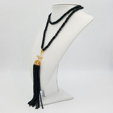 Carica l&#39;immagine nel visualizzatore di Gallery, Natural Stone Black Agates Onyx Approx 4x6mm Abacus shape Faceted 80cm long necklace with Black Agates 3mm Facted beads Tassel