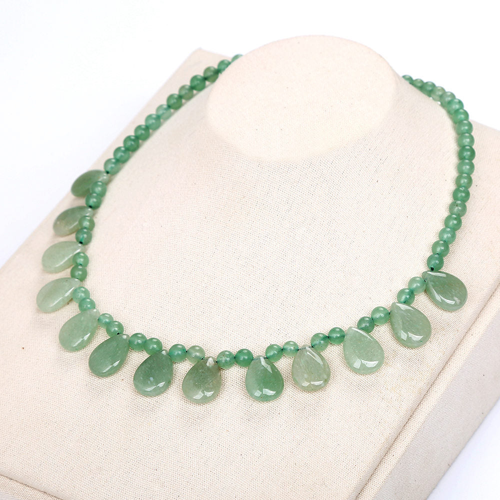 Natural Stone Blue Jade Crystal Necklace Water Drop Chocker Bohemia Maxi Diffuser Girls Necklace Bead Chain Women Jewelry Party