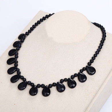 Natural Stone Blue Sandstone Necklace Water Drop Pendent Bead Chain Jewelry Women Crystal Party Two Halves Heart Necklace Heart