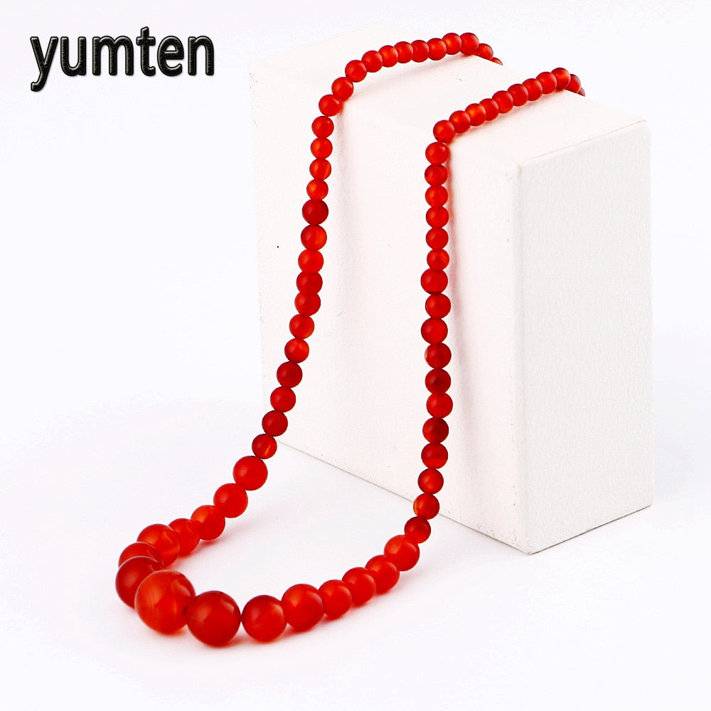 Natural Stone Carnelian Round Beads Red Agate Crystal Red Agate Tower Chain Collar Red Agate Red Chalcedony Pearl Necklace Women