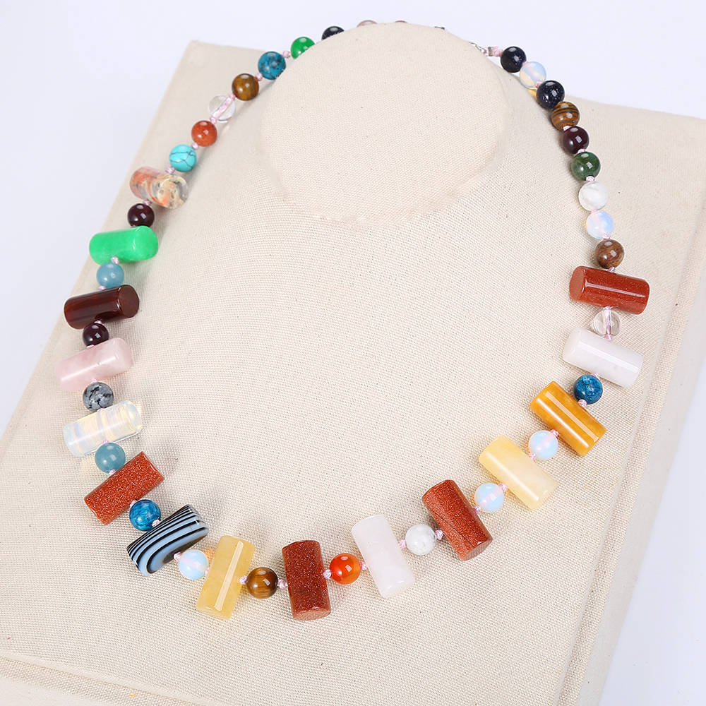 Natural Stone Colorful Crystal Necklace Rainbow Jewelry Beads Chain Charm Female Yoga Pendant Reiki Necklace Displ Arrow WOMEN