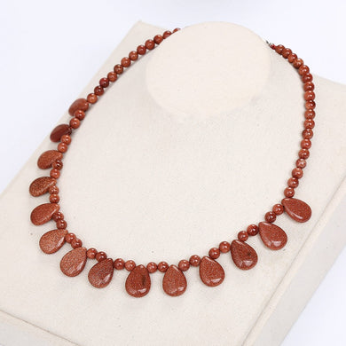 Natural Stone Goldstone Necklace Women Water Drop Party Fashion Crystal Fine Jewelry Wood Invisible Chain Best Friend Necklace