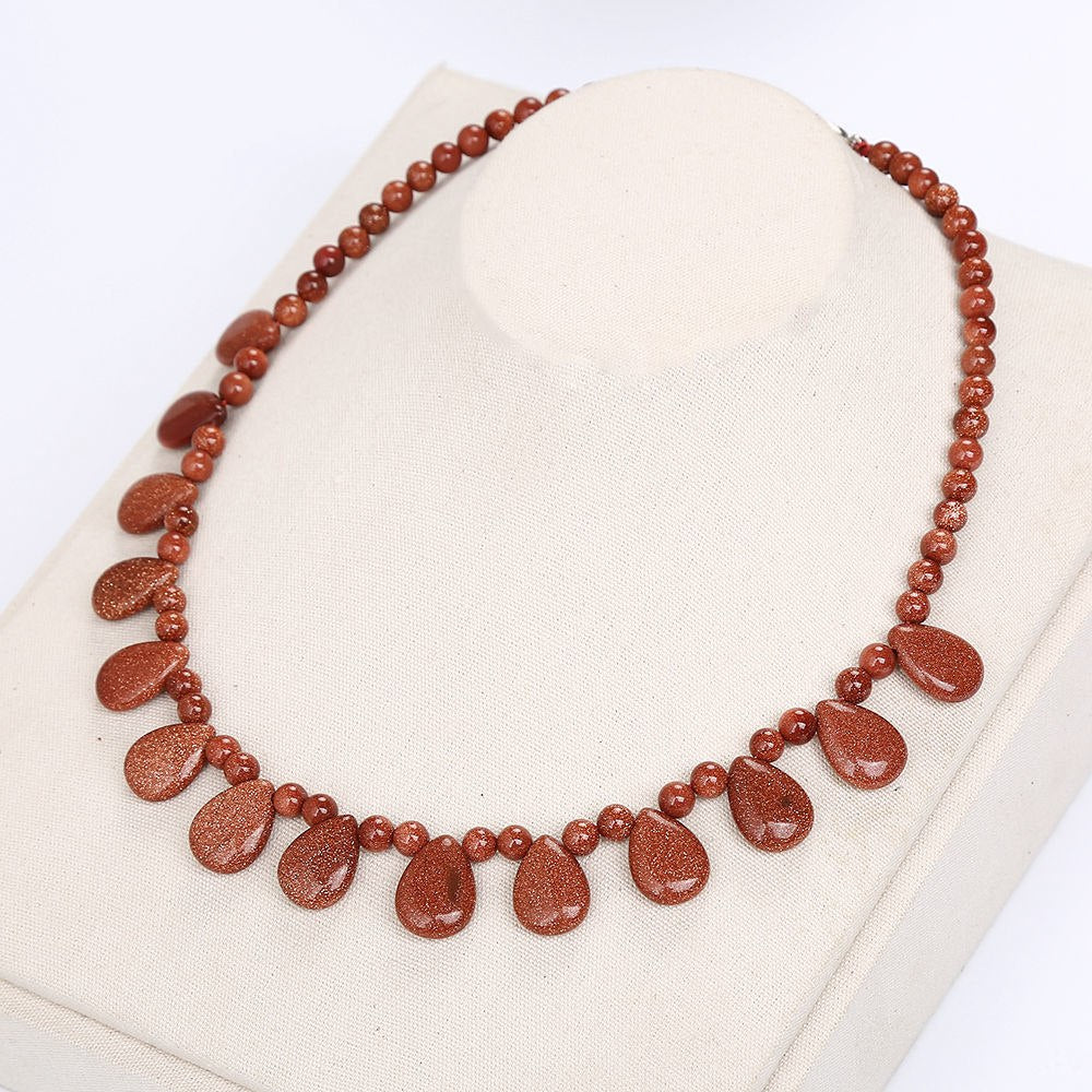Natural Stone Goldstone Necklace Women Water Drop Party Fashion Crystal Fine Jewelry Wood Invisible Chain Best Friend Necklace