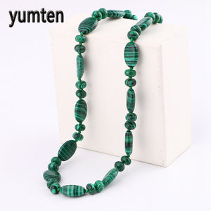 Natural Stone Necklace 45 Cm Oval Crystal Handwoven Knotted Necklace Women Jewelry Opal Malachite Quartz Round Beads Stone Onyx