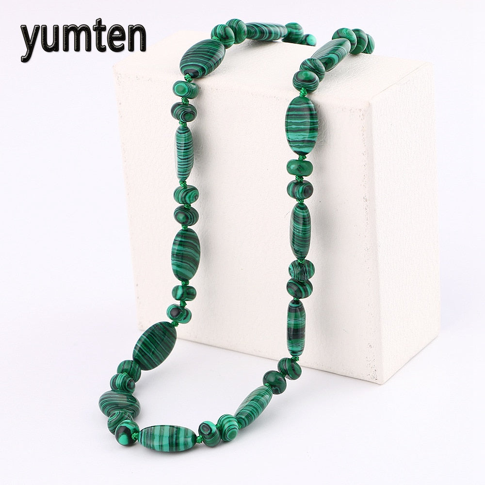 Natural Stone Necklace 45 Cm Oval Crystal Handwoven Knotted Necklace Women Jewelry Opal Malachite Quartz Round Beads Stone Onyx