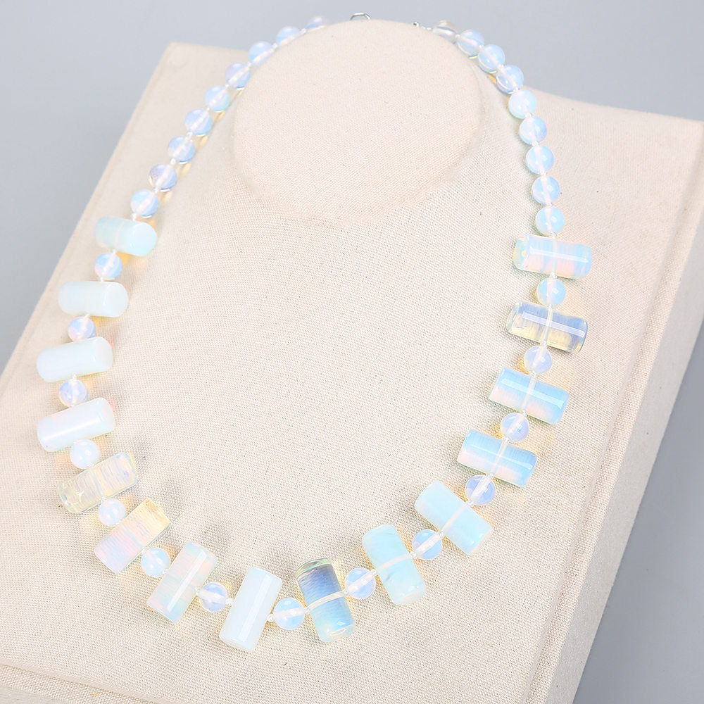 Natural Stone Necklace Women Pendant Necklace Opal Men Jewelry Ethnic Feather Hamsa Fashion Double Necklace Love Chain Clasp Za