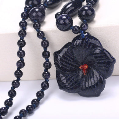 Natural Stone Necklaces pendants Vintage Blue Crystal Flower Necklace jewelry statement necklace for women 5*5cm Flower pendant