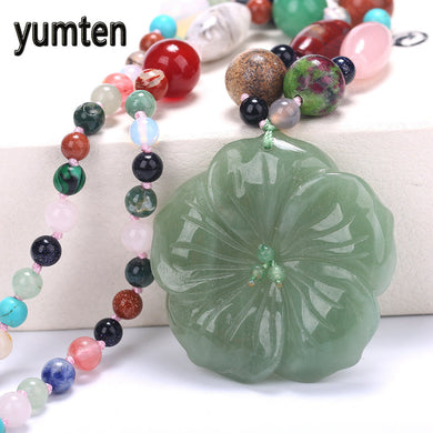 Natural Stone Pendant Agate Jade Pendant Necklace Colorful Beads Necklace 100% Natural Gemstone Fine Jewelry Gift For Women Love