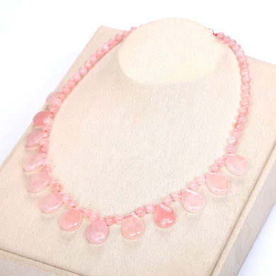Natural Stone Pink Crystal Rose Quartz Necklace Water Drop Beads Chain Fine Jewelry Women Romantic Crystal Party Gothic Necklace