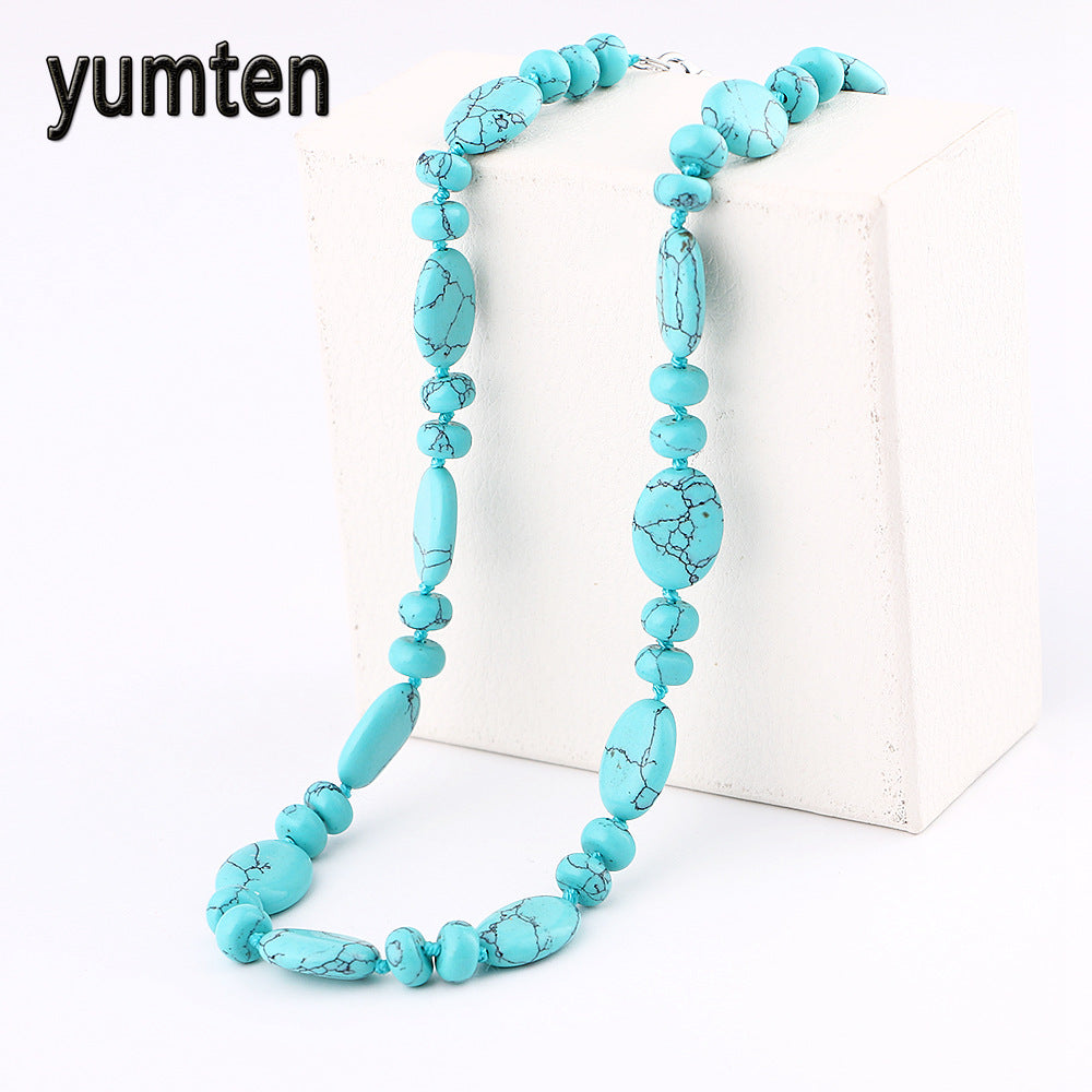 Natural Stone Prism Necklace Turquoise Short Necklace Pendant Necklace Geometry Amulet Necklace For Women Jewelry By 48cm