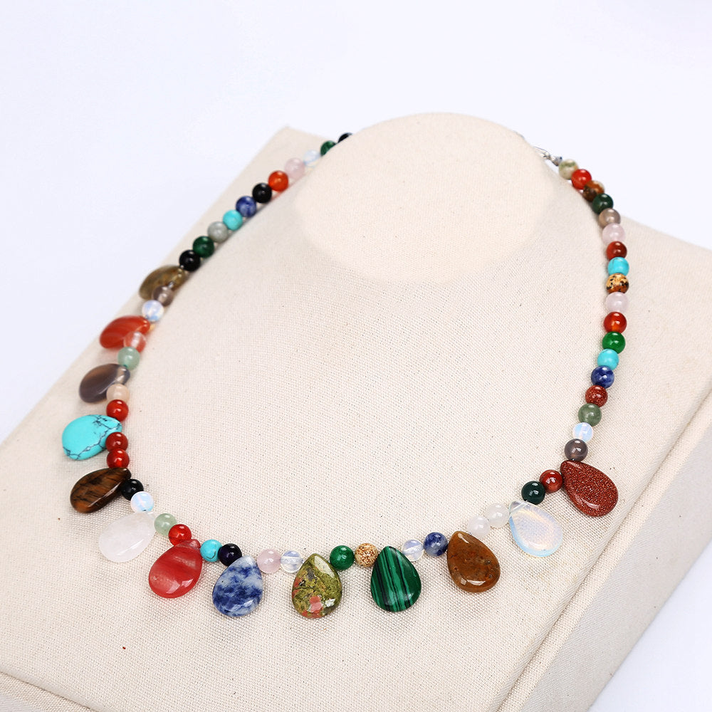 Natural Stone Rainbow Colorful Crystal Necklace Water Drop Pendant Chain Bead Women Jewelry Initial Feather Mens Necklace Chain
