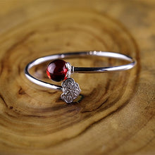 Carica l'immagine nel visualizzatore di Gallery, Natural Stone Red Garnet Women Bracelets &amp; Bangles 100% Sterling Silver 925 Bracelets For Women Punk Flower Couple Jewelry SB16