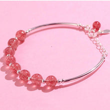 Load image into Gallery viewer, Natural Stone Rose Quartz Beads Bracelets For Women Strawberry Pink Color Crystal 925 Sterling Silver Bends Chain Bracelet