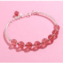 Load image into Gallery viewer, Natural Stone Rose Quartz Beads Bracelets For Women Strawberry Pink Color Crystal 925 Sterling Silver Bends Chain Bracelet