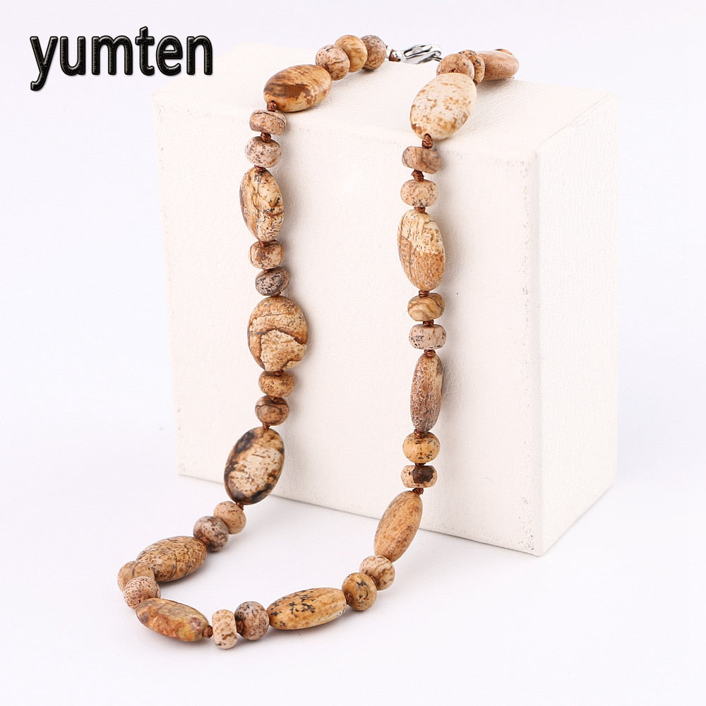 Natural Stone Round Beads For Women Opal Fashion Drawing Stone Jewelry Pendant Necklace Charms Agate Muslim Prayer Necklace
