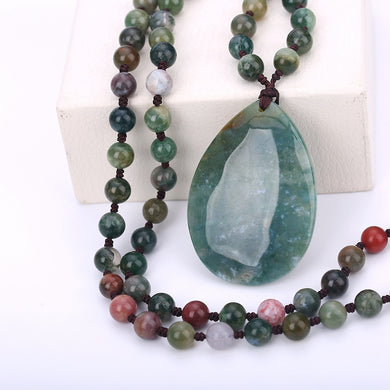 Natural Stones Agate Green Jade Clear Crystal Necklaces Pendants Reiki Healing Quartz Pendulum Sweater Chain Statement Necklace