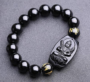 Natural Stones Black Obsidian Buddha Bracelet Crystal Quartz Round Bead Men Women Bracelet Healing Energy Gift Lucky Jewelry